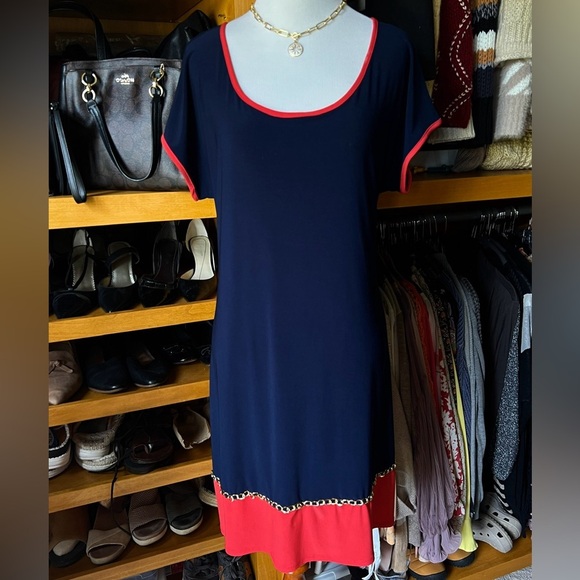 ⭐️BOGO FREE⭐️ NWOT MSK Navy and Coral Short Sleeve Dress - Picture 1 of 4